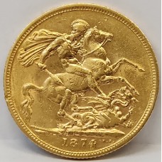 AUSTRALIA 1874 . ONE 1 SOVEREIGN . SYDNEY . GOLD